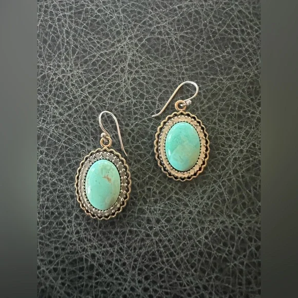 Studio Barse Earrings Bronze and Green Turquoise with Silver Detail - Picture 7 of 10